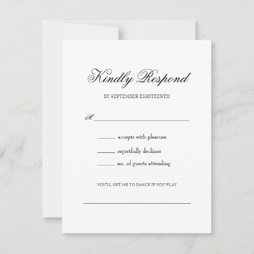 Simple Elegant Black Script Wedding Song Request RSVP Card