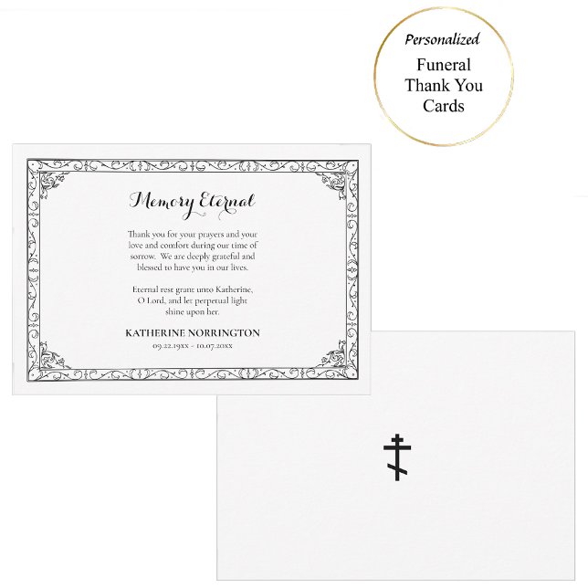 Simple Elegant Black Scrolls Orthodox Funeral  Thank You Card (Creator Uploaded)