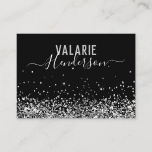 Simple Elegant Black Silver Script Glitter Business Card