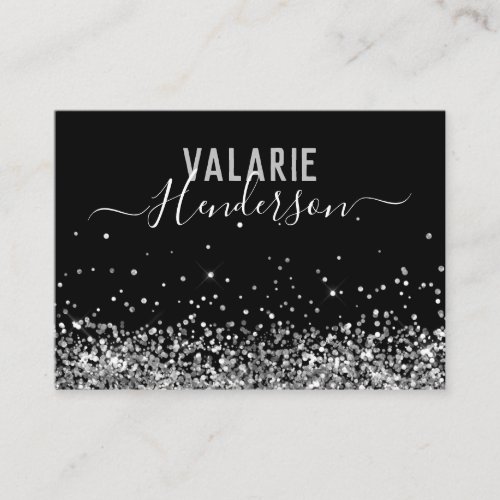 Simple Elegant Black Silver Script Glitter Business Card