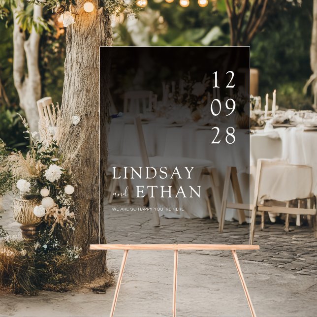Simple Elegant Black Transparent Wedding Acrylic Sign (Simple Elegant White Transparent Wedding Acrylic Sign)