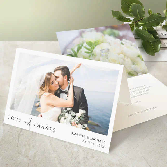 Simple Elegant Black Typography Photo Wedding Thank You Card | Zazzle