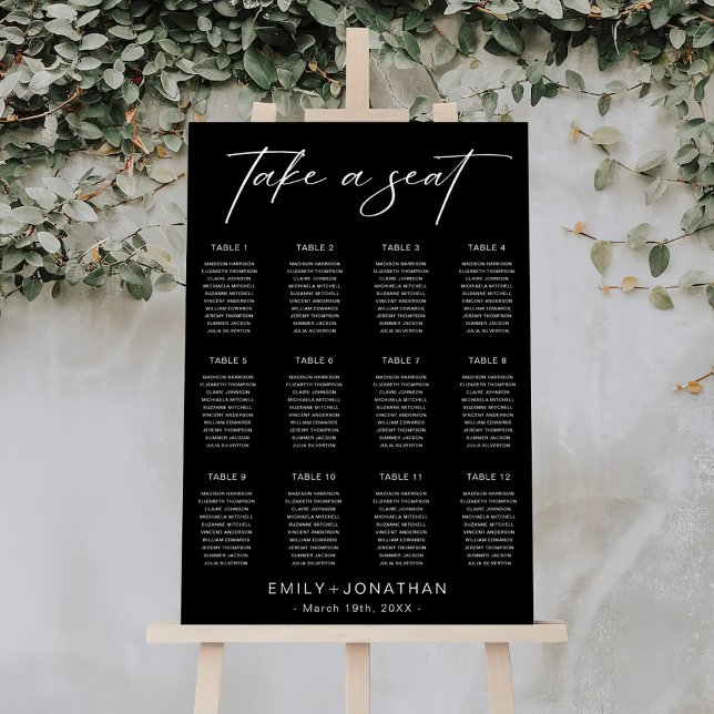 Simple Elegant Black Wedding Seating Chart Foam Board (Creator Uploaded)