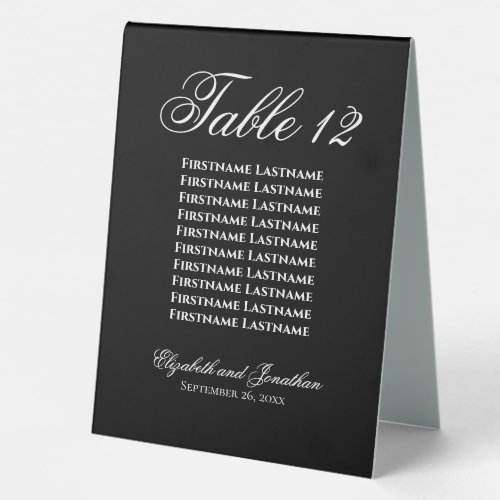 Simple Elegant Black Wedding Table Number w Names Table Tent Sign