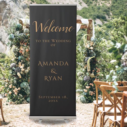 Simple Elegant Black Welcome Script Wedding Retractable Banner