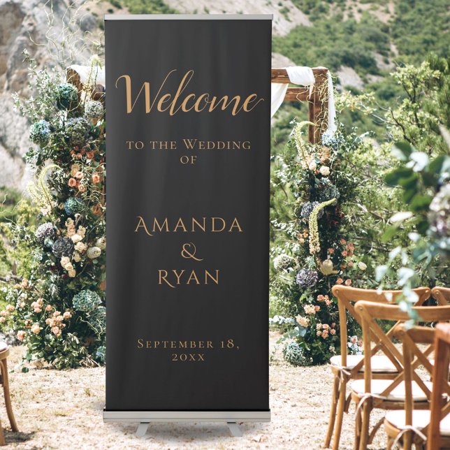 Simple Elegant Black Welcome Script Wedding Retractable Banner (Creator Uploaded)