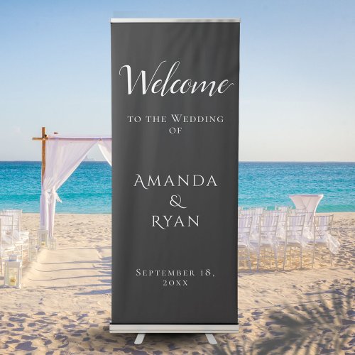 Simple Elegant Black Welcome Script Wedding Retractable Banner