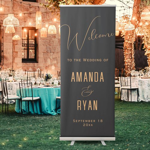 Simple Elegant Black Welcome Script Wedding Retractable Banner