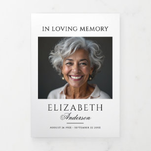 Simple Elegant Black & White 2-Photo Funeral Tri-Fold Program