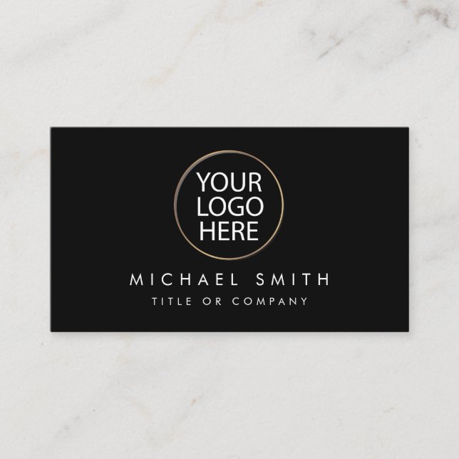 Simple Elegant black white Add your custom logo    Business Card (Front)