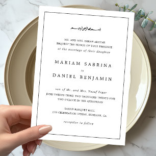 Simple Elegant Black White Border Islamic Wedding Invitation