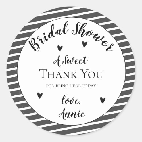 Simple Elegant Black White Bridal Shower Thank You Classic Round Sticker