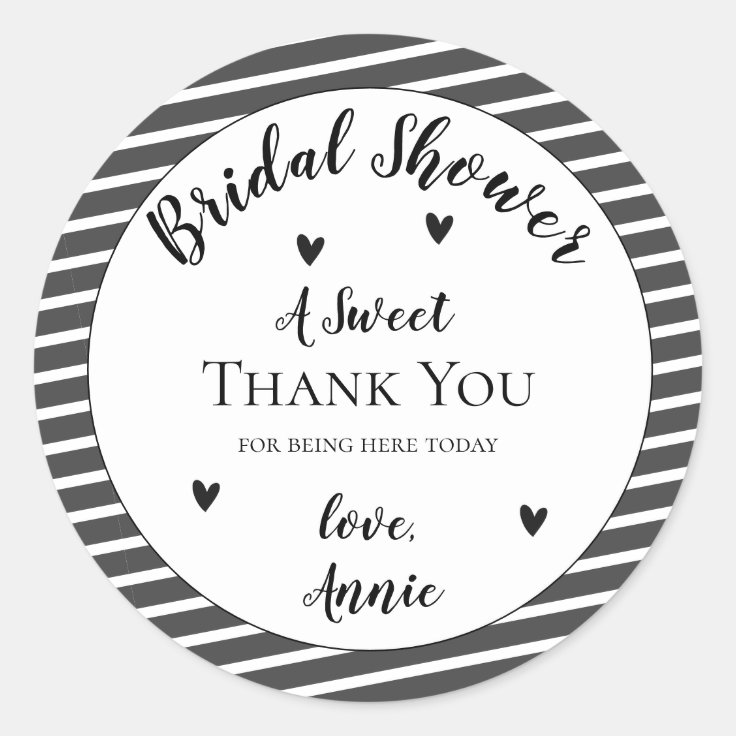 Simple Elegant Black White Bridal Shower Thank You Classic Round Sticker Zazzle
