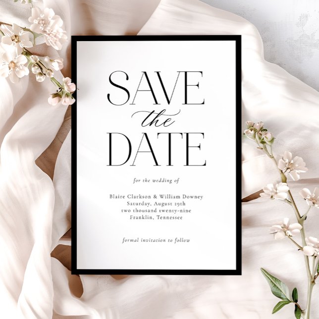 Simple Elegant Black White Calligraphy Script  Save The Date (Creator Uploaded)