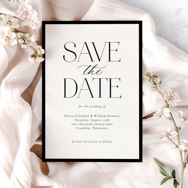 Simple Elegant Black White Calligraphy Script  Save The Date (Creator Uploaded)