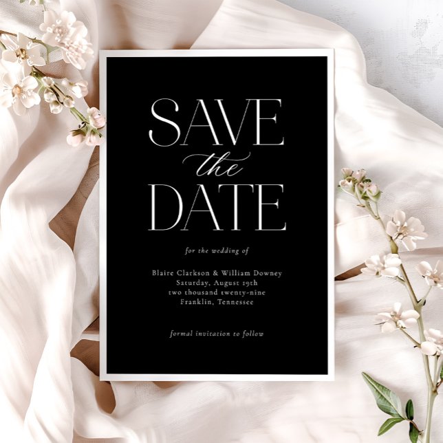 Simple Elegant Black White Calligraphy Script  Save The Date (Creator Uploaded)