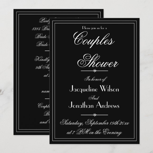 Simple Elegant Black & White Couples Shower Invitation (Front/Back)