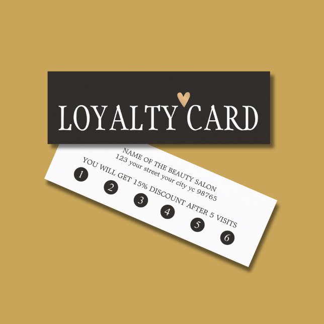 Simple Elegant Black White Faux Gold Heart Bold Loyalty Card (Creator Uploaded)