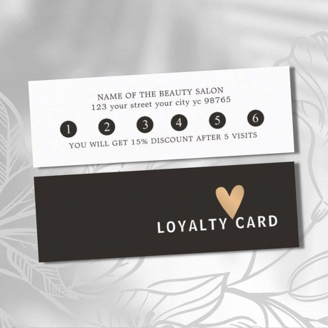 Simple Elegant Black White Faux Gold Heart Loyalty Card (Creator Uploaded)