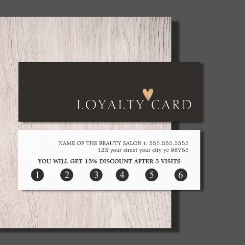 Simple Elegant Black White Faux Gold Heart  Loyalty Card