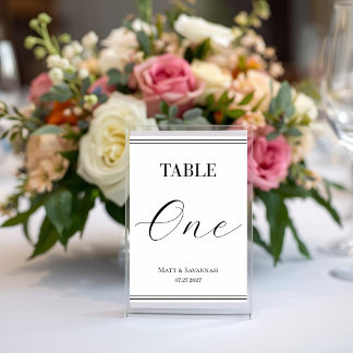 Simple Elegant Black & White Formal Wedding Table Number