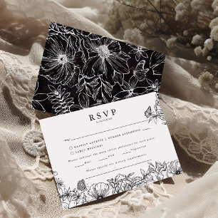 Simple Elegant Black White Garden Wedding RSVP Enclosure Card