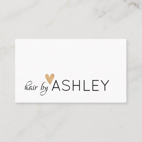 Simple Elegant Black White Gold Heart Hairstylist Business Card