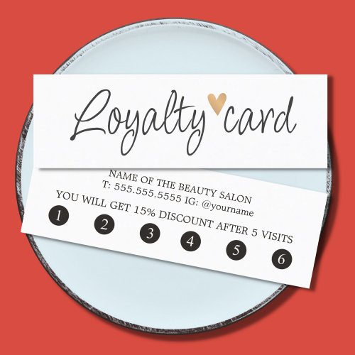 Simple Elegant Black White Gold Heart Loyalty Card