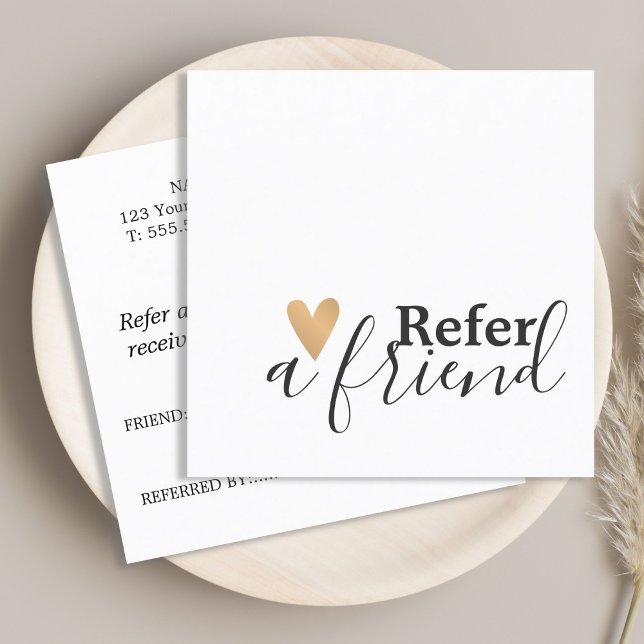 Simple Elegant Black White Gold Heart Referral Card (Creator Uploaded)