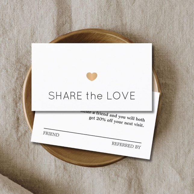 Simple Elegant Black White Gold Heart  Referral Card (Creator Uploaded)