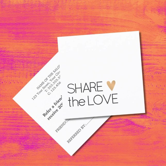 Simple Elegant Black White Gold Heart Referral Card (Creator Uploaded)