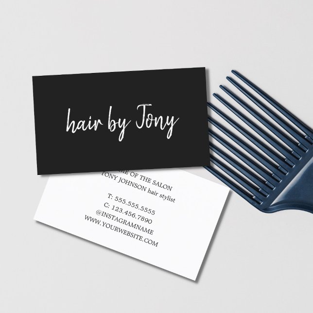 Simple Elegant Black White Hair Stylist Business Card (Creator Uploaded)