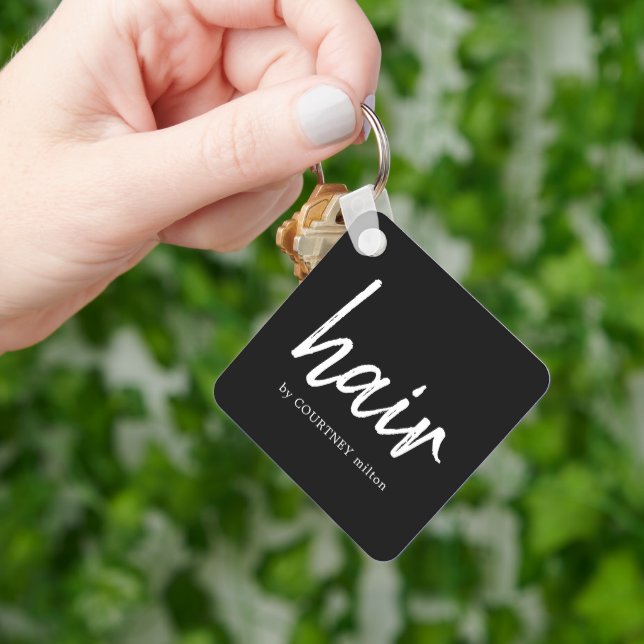 Simple Elegant Black White Hair Stylist Keychain (Hand)