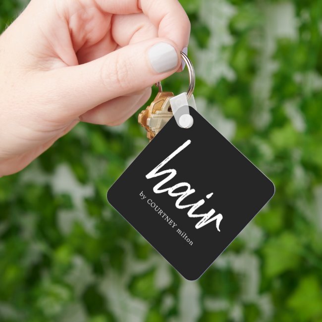 Simple Elegant Black White Hair Stylist Keychain