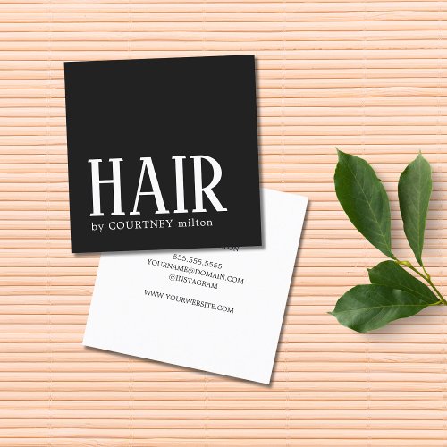 Simple Elegant Black White Hair Stylist Square Bus Square Business Card