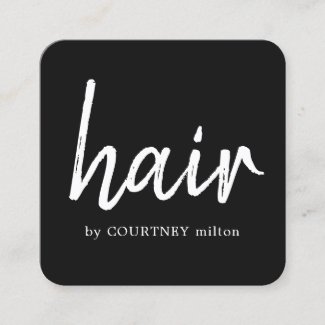 Simple Elegant Black White Hair Stylist Square Business Card