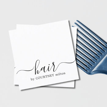 Simple Elegant Black White Hair Stylist Square Business Card by pro_business_card at Zazzle