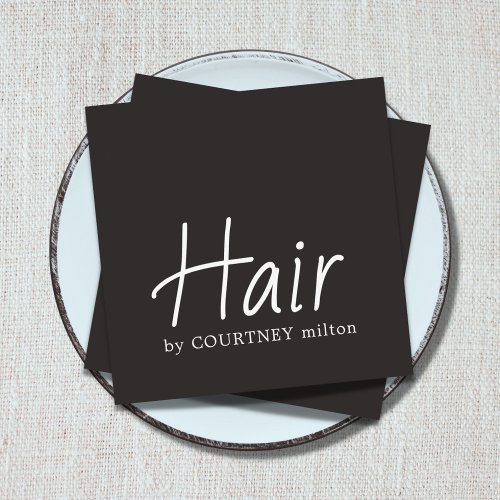 Simple Elegant Black White Hair Stylist Square Business Card