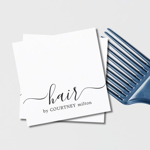 Simple Elegant Black White Hair Stylist Square Business Card