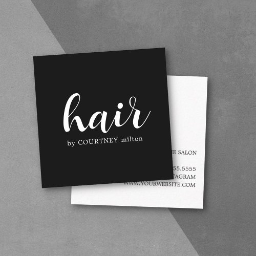 Simple Elegant Black White Hair Stylist Square Business Card