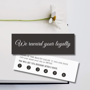 Simple Elegant Black White Handwritten Salon Loyalty Card by pro_business_card at Zazzle