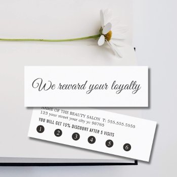 Simple Elegant Black White Handwritten Salon Loyalty Card by pro_business_card at Zazzle
