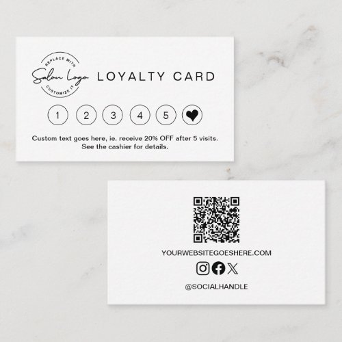 Simple Elegant Black White Heart Business  Loyalty Card