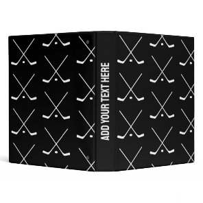 Simple Elegant black white Hockey Sticks custom    3 Ring Binder