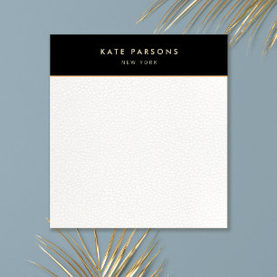 Simple Elegant Black White Leather Notepad