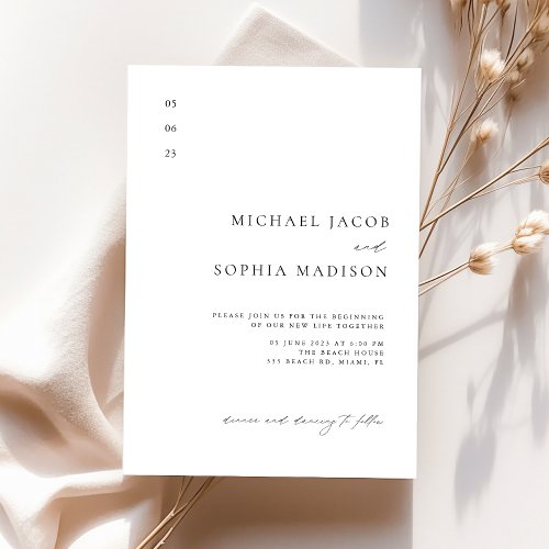 Simple Elegant Black  White Minimalist Wedding Invitation