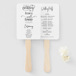 Simple Elegant Black White Modern Wedding Program Hand Fan