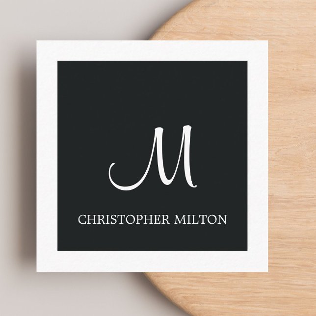 Simple Elegant Black White Monogram Attorney Square Business Card (Creator Uploaded)