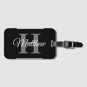 Simple Elegant Black White Monogram Bold Classy Luggage Tag