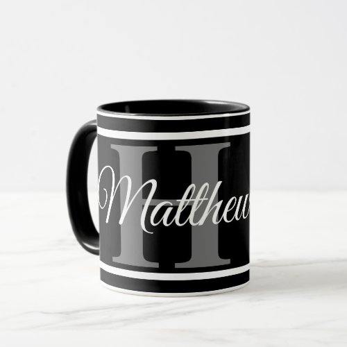 Simple Elegant Black White Monogram Bold Classy Mug